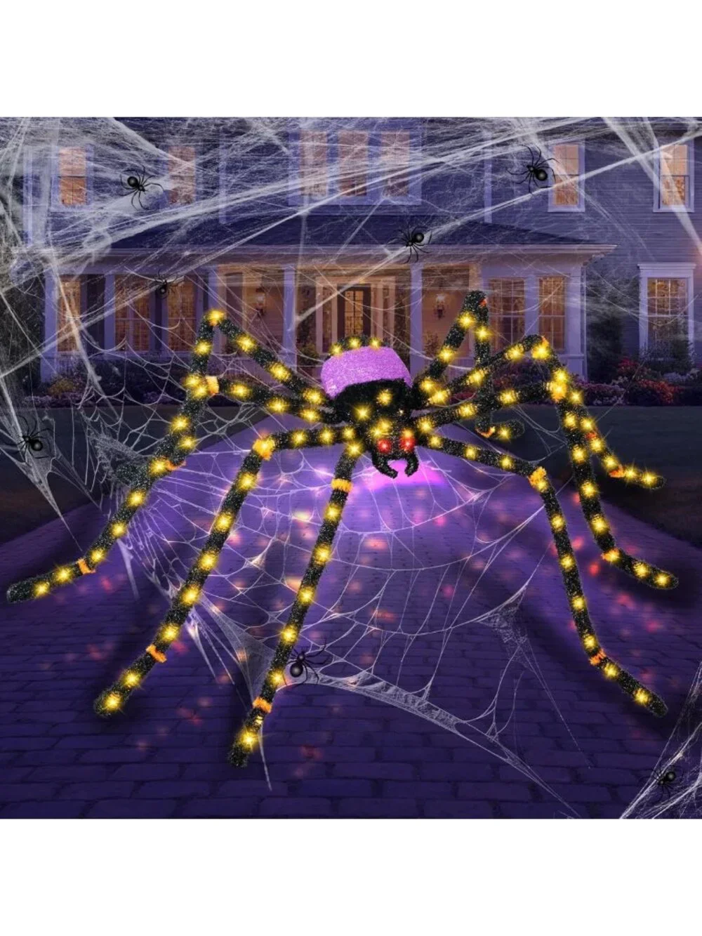 Giant 5.5FT Halloween Spider Decoration with 100 LED Lights - Scary & Spooky